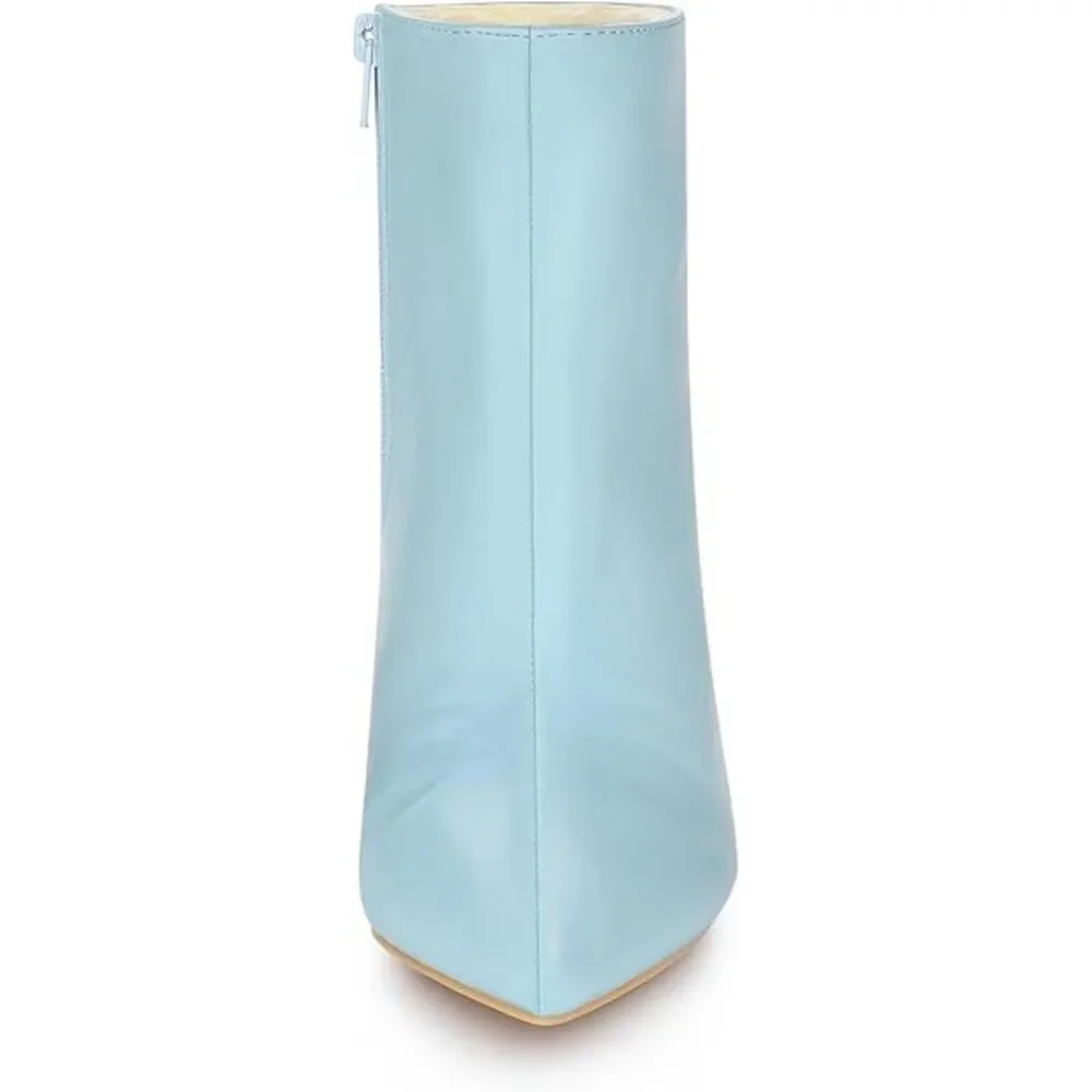 Allegra K Sky Blue Clear Heel Wedge Ankle Boots 8 Pointed Toe EUC